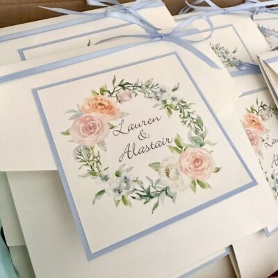 Pretty Vintage Roses Wreath Pocketfold Wedding Invitation