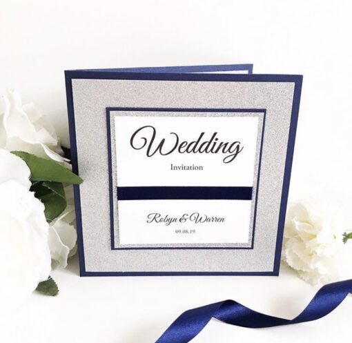Classic Navy and Silver glitter pocketcard Invitation