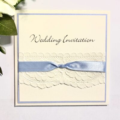 Pocketfold Wedding Invitation with Lace and a Sky Blue Colour Scheme