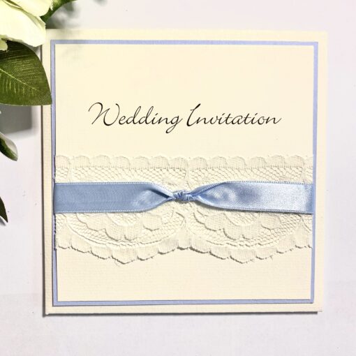 Pocketfold Wedding Invitation with Lace and a Sky Blue Colour Scheme