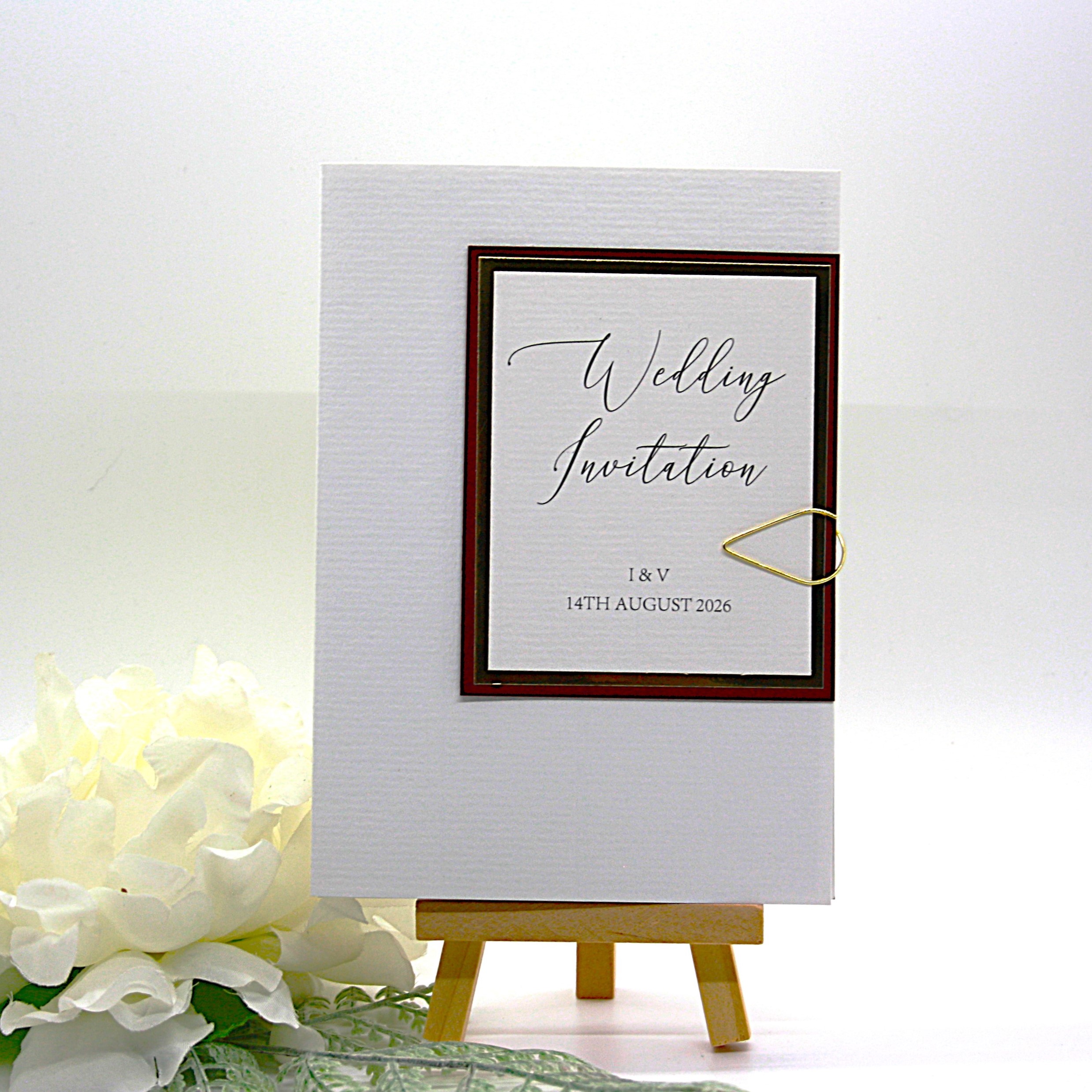 Luxury Concertina Wedding Invitation with Burgundy and Mirror Gold Card - Image 3