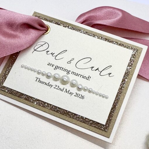 Ivory Wallet Invitation with pink ribbon and tag - Image 4