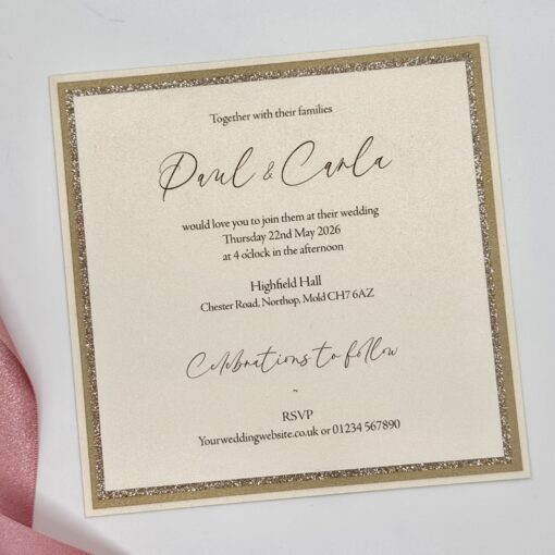 Ivory Wallet Invitation with pink ribbon and tag - Image 5