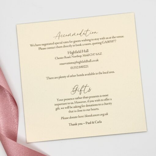 Ivory Wallet Invitation with pink ribbon and tag - Image 6
