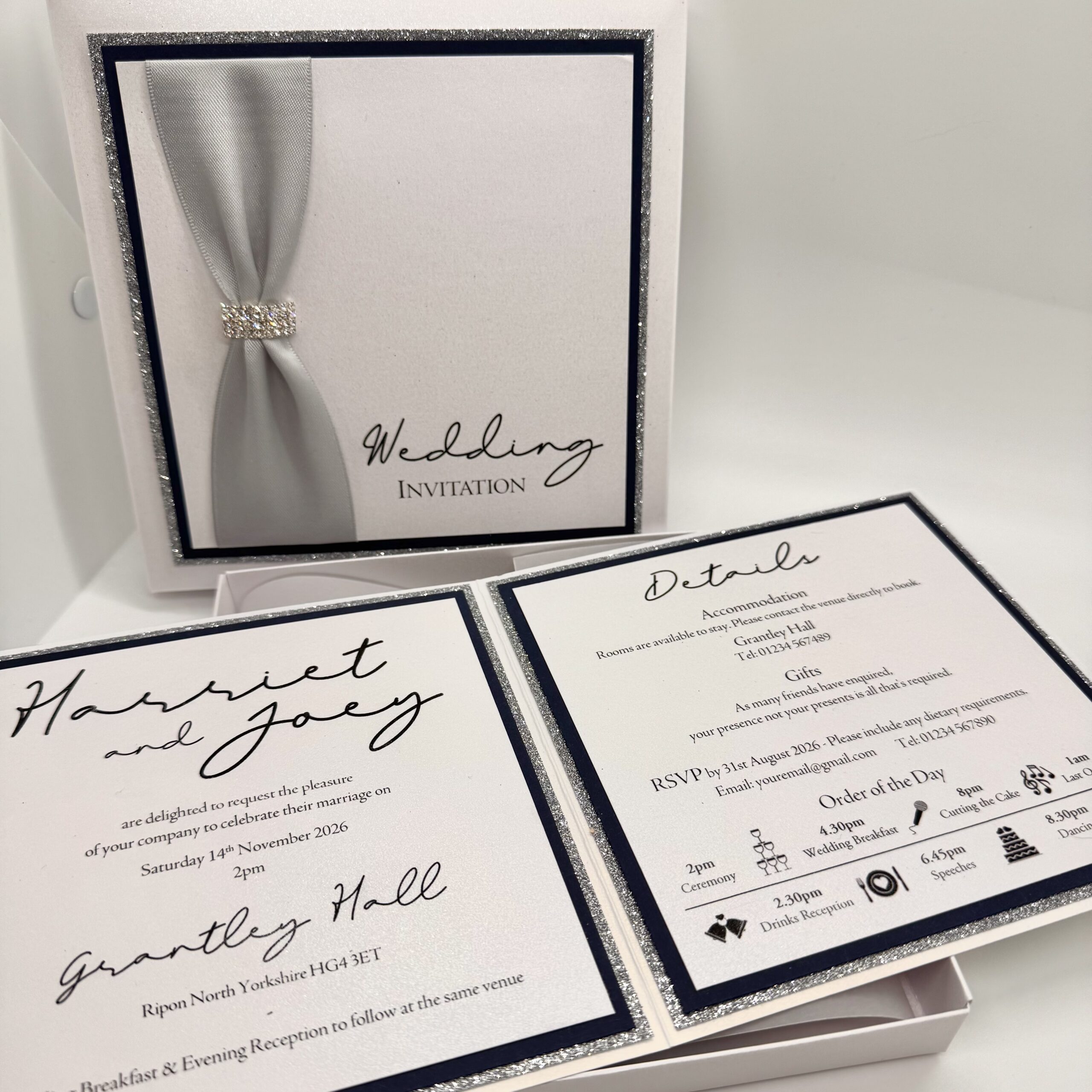 Luxury Boxed Wedding Invitation with Ribbon and Buckle Detail - Image 4