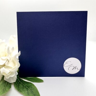 Modern Navy folded invitation with personalised mount