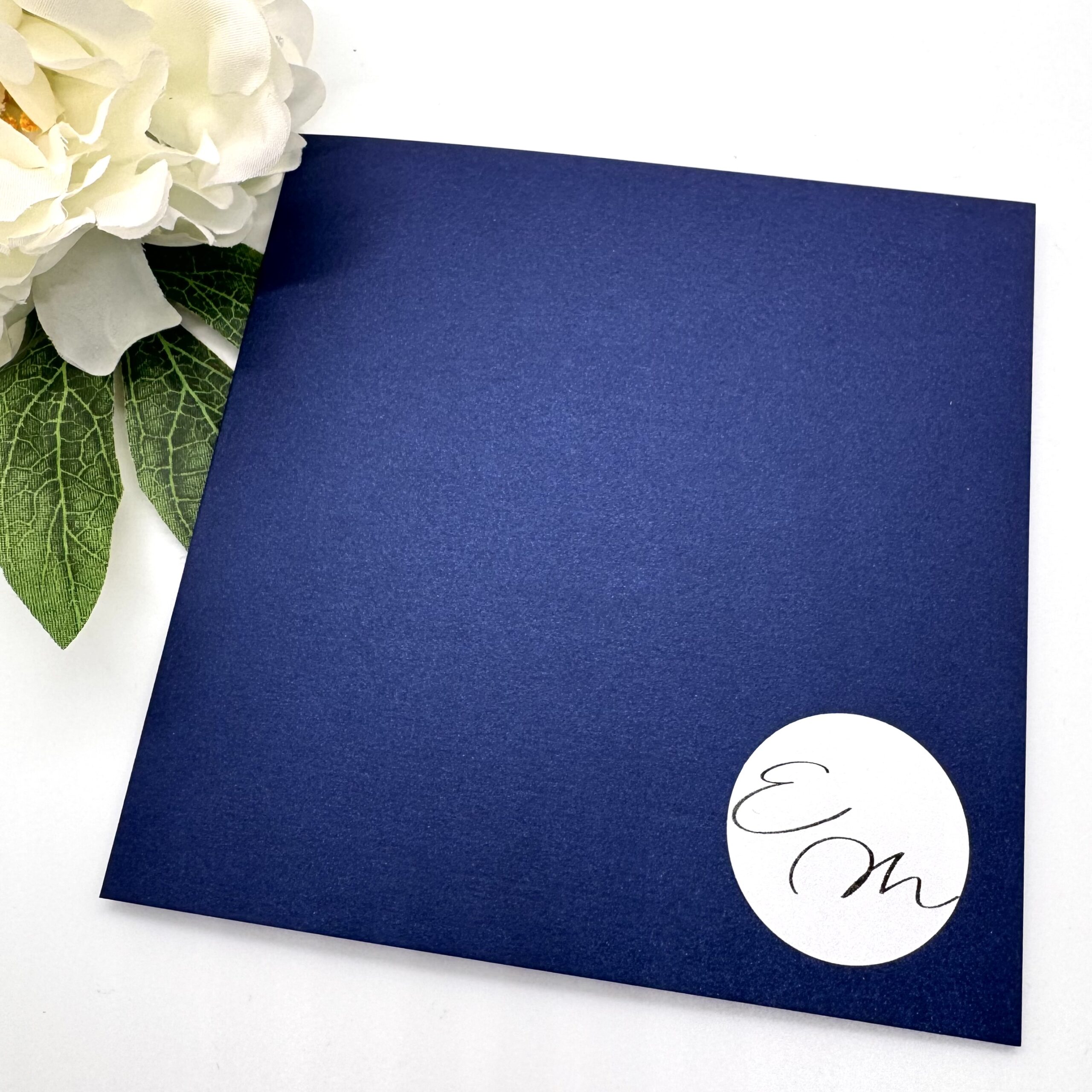 Modern Navy folded invitation with personalised mount