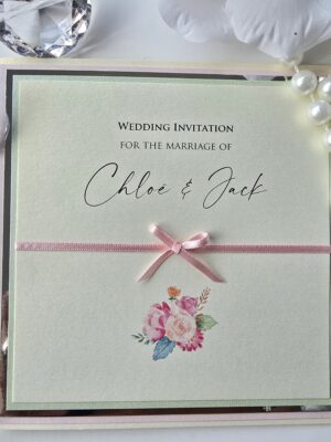 Pastel Pink and Green Wedding Invitation with Pretty Floral Illustration