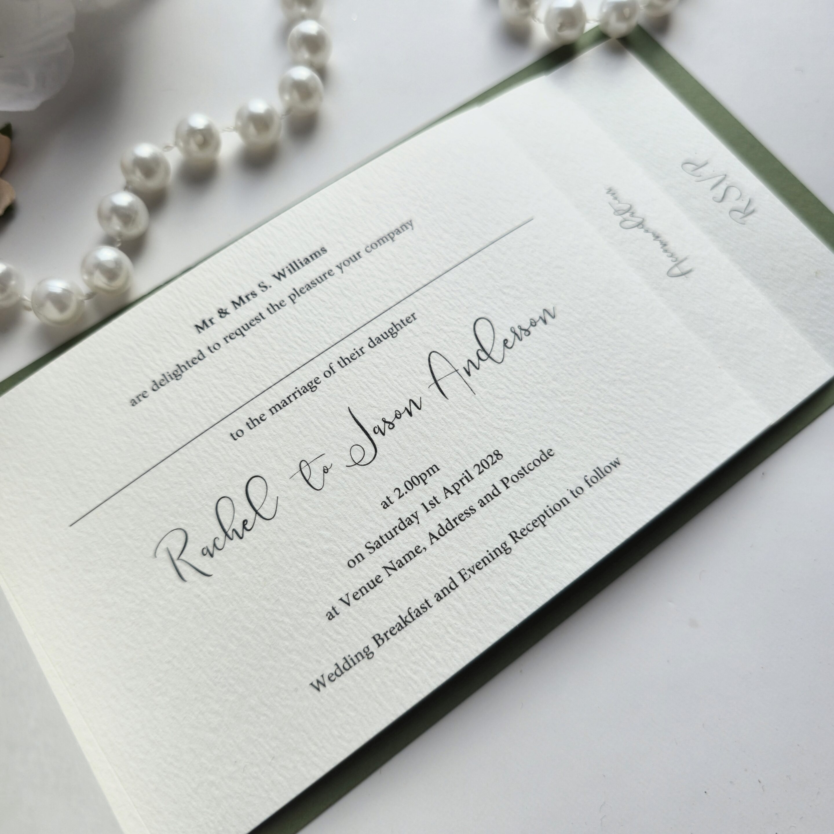 Sage Green and Ivory Classic Cheque Book Wedding Invitation - Image 3