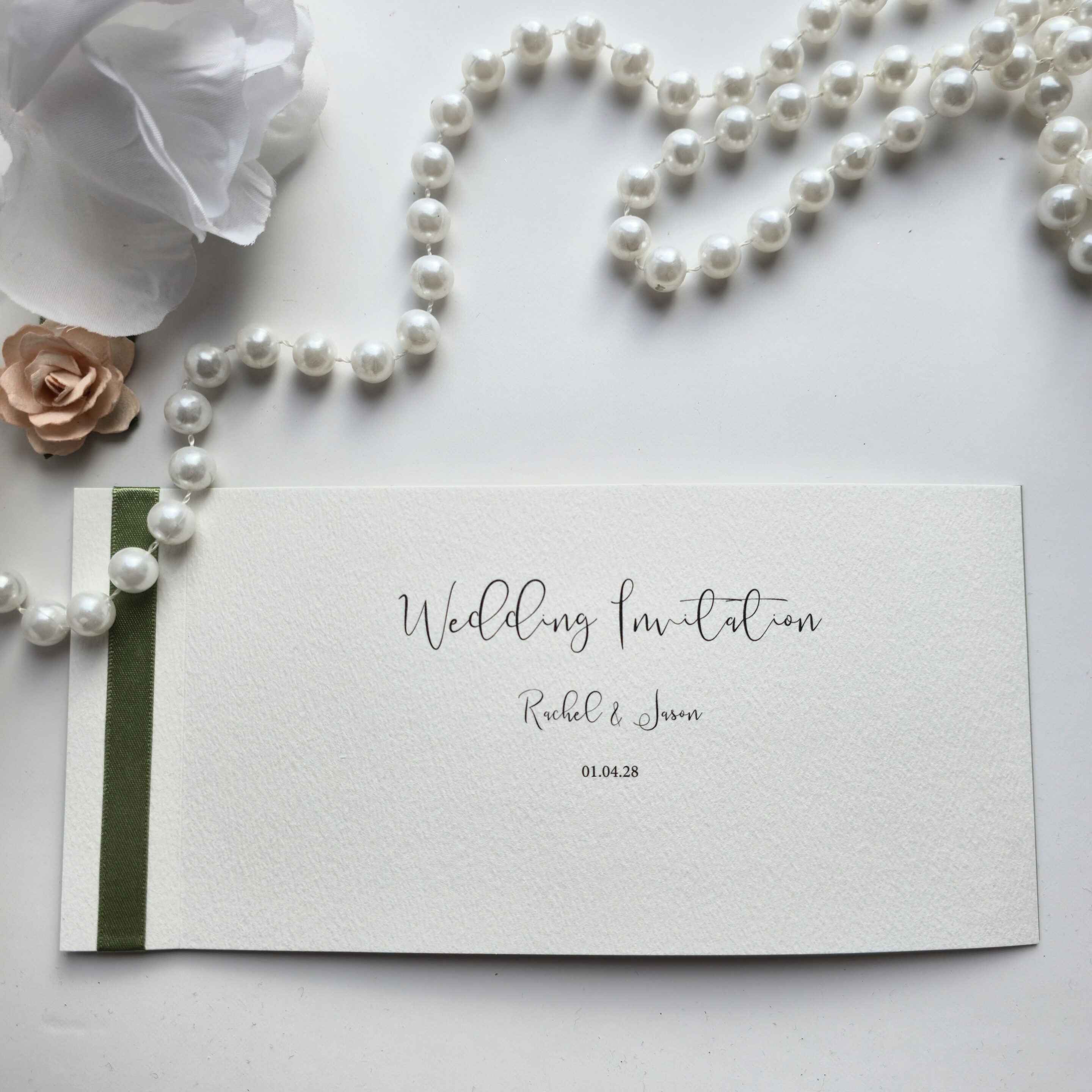 Sage Green and Ivory Classic Cheque Book Wedding Invitation - Image 2