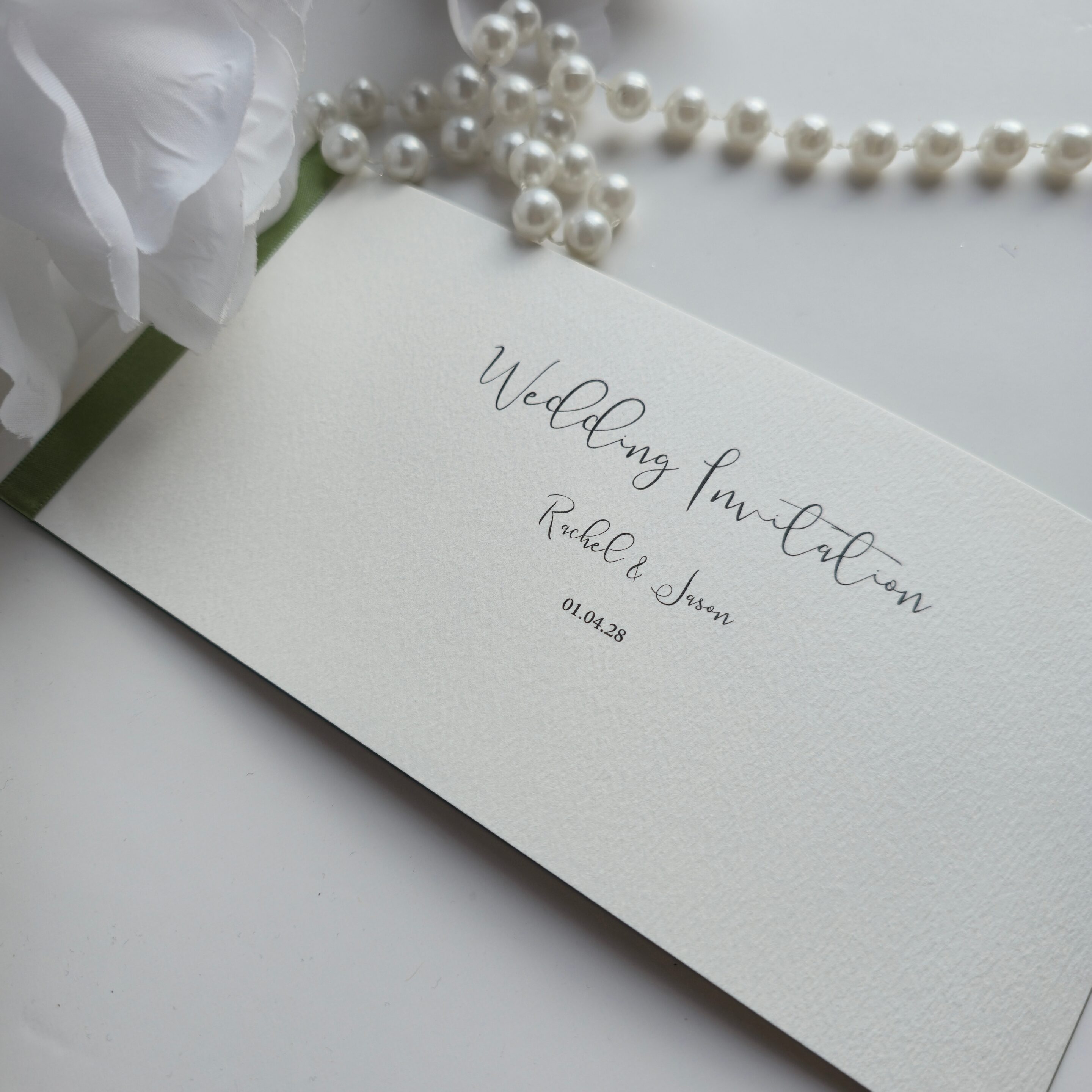 Sage Green and Ivory Classic Cheque Book Wedding Invitation - Image 4