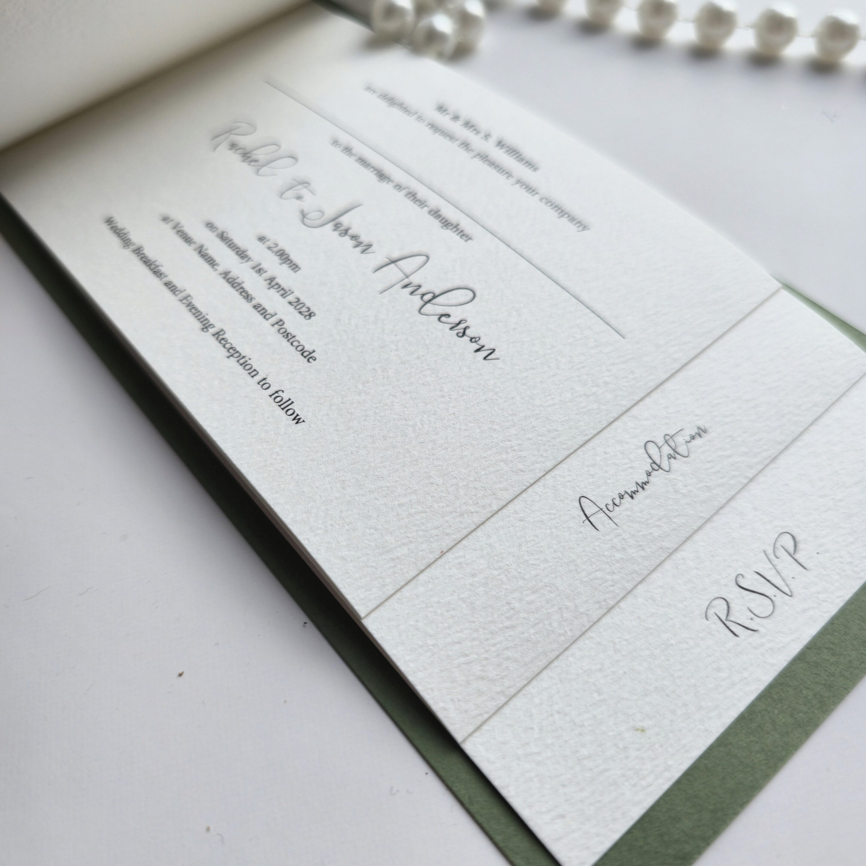 Sage Green and Ivory Classic Cheque Book Wedding Invitation - Image 5