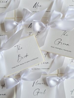 White and Ivory Layered Flat Placecard Tags with a Big Bow