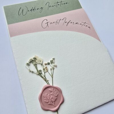 Flat Pocketcard Wedding Invitation with a Wax Seal and Dried Gypsophila