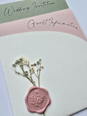 Flat Pocketcard Wedding Invitation with a Wax Seal and Dried Gypsophila